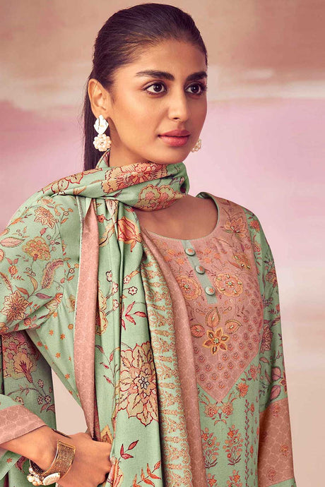 Green Pashmina Digital Printed Palazzo Suit Set