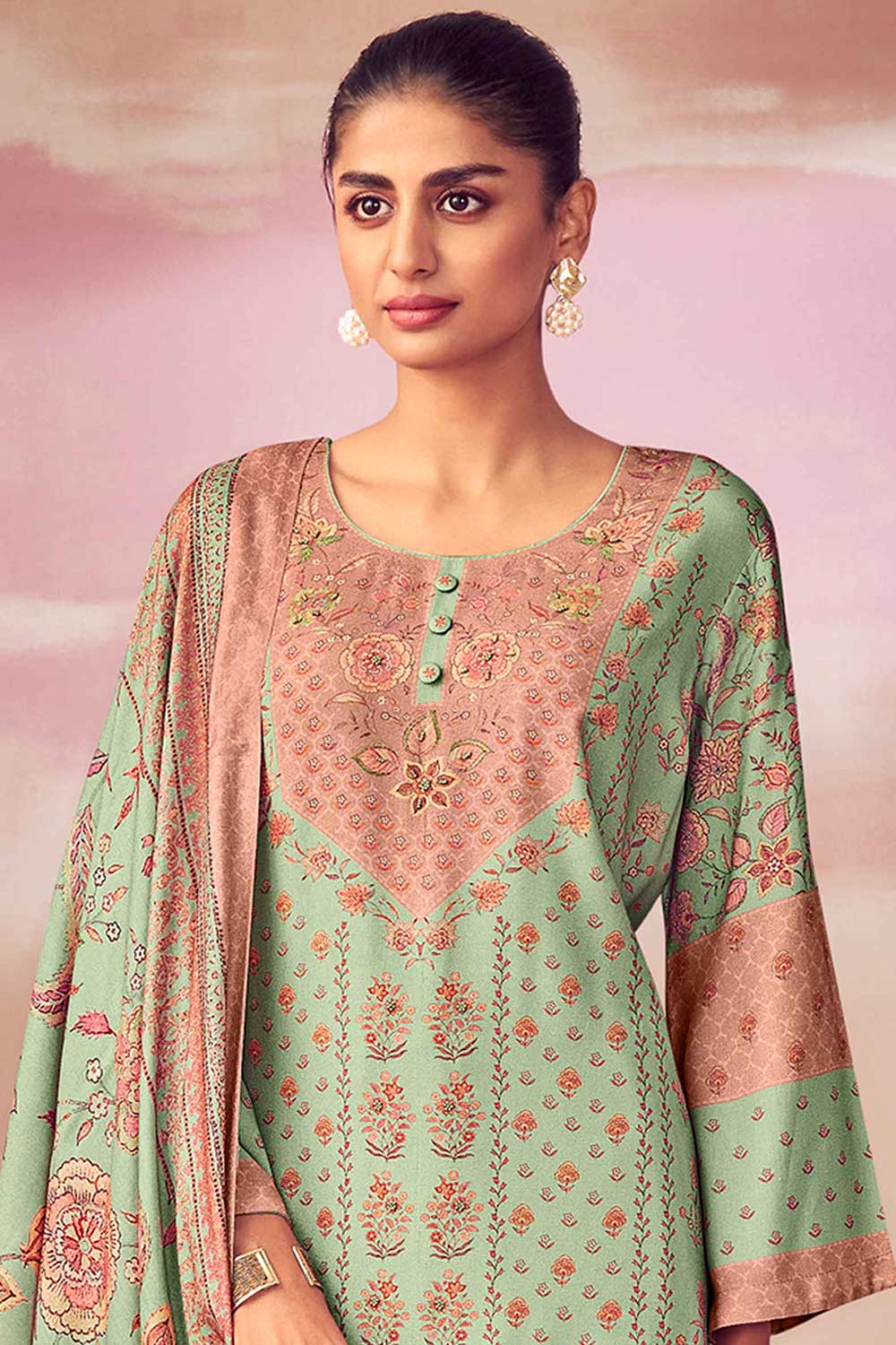 Green Pashmina Digital Printed Palazzo Suit Set