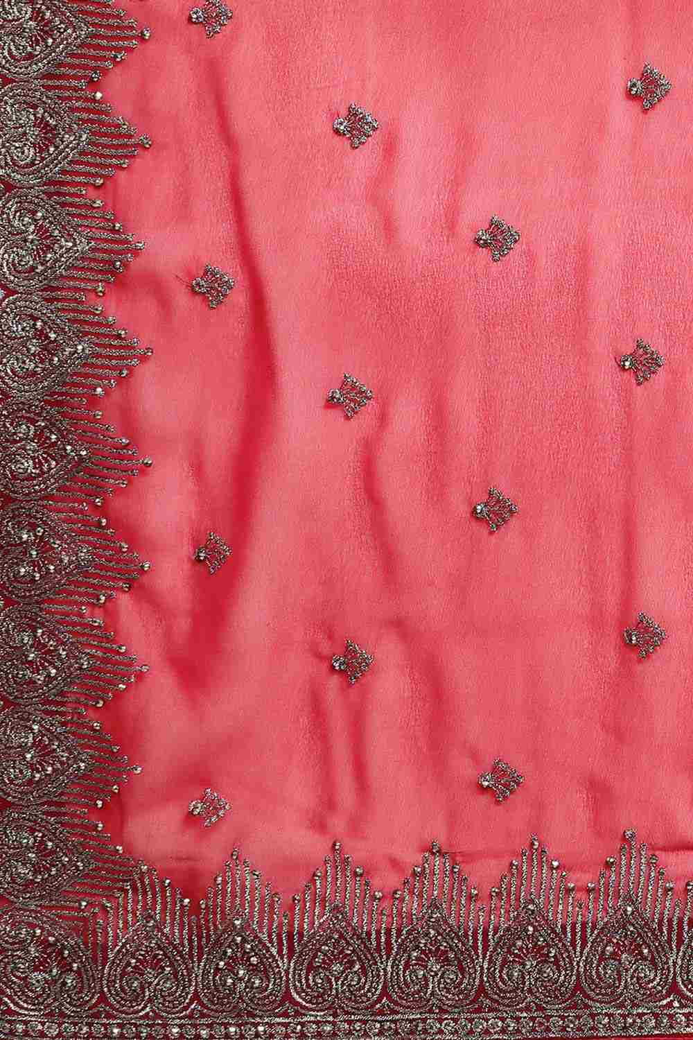 Cherry Pure Georgette Floral Embroidered Saree