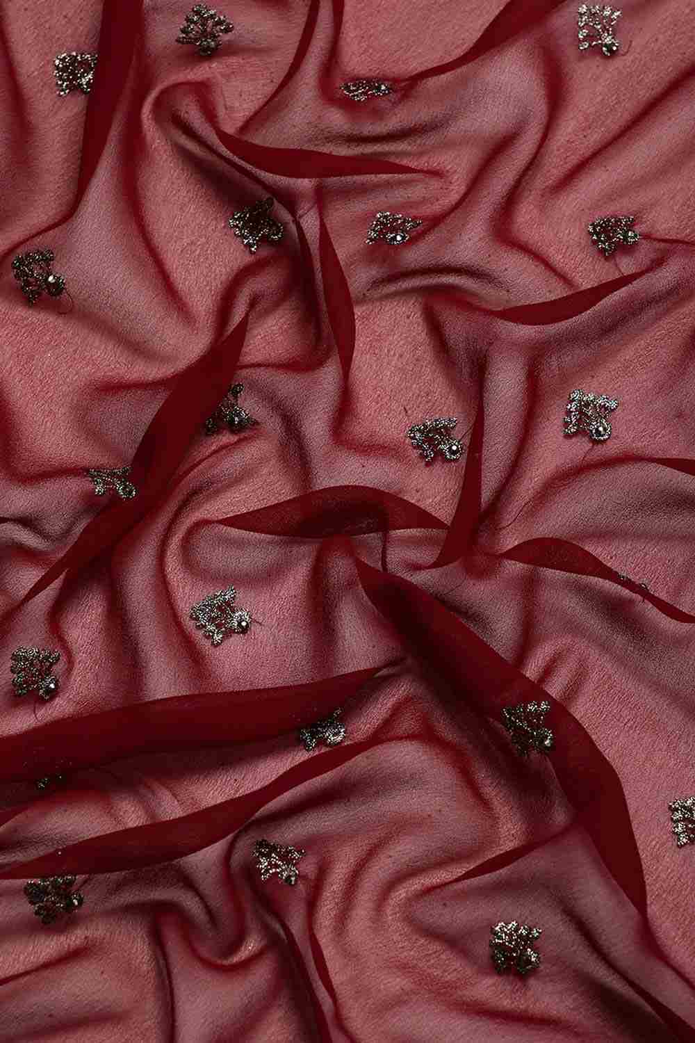 Wine Pure Georgette Floral Embroidered Saree