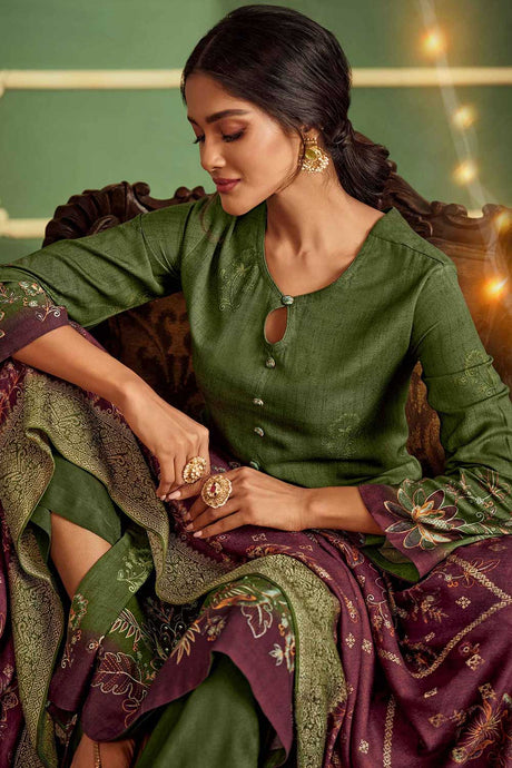 Green Pashmina Digital Printed Palazzo Suit Set