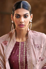 Purple Silk Jacquard Embroidered Palazzo Suit Set