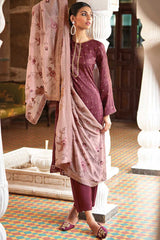 Purple Silk Jacquard Embroidered Palazzo Suit Set