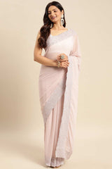 Lavender Poly Georgette Floral Embroidered Saree