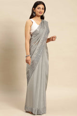 Grey Satin Floral Woven Design Saree