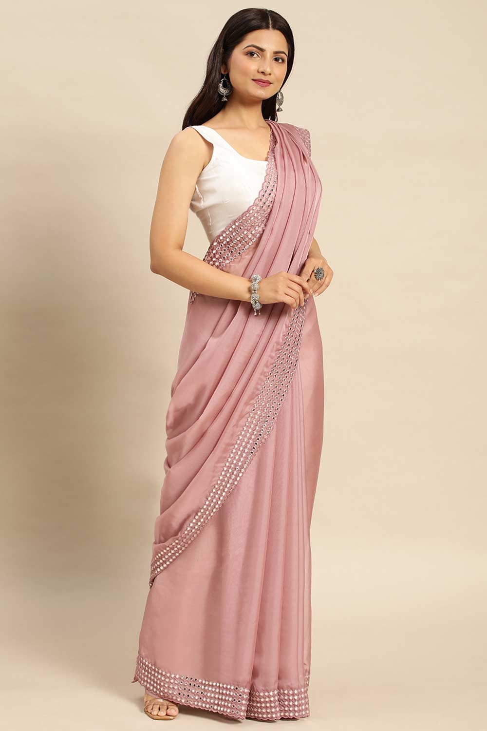 Lavender Satin Floral Woven Design Saree