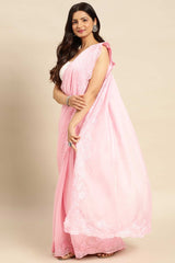 Pink Satin Floral Woven Design Saree