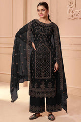 Black Net Embroidered Palazzo Suit Set