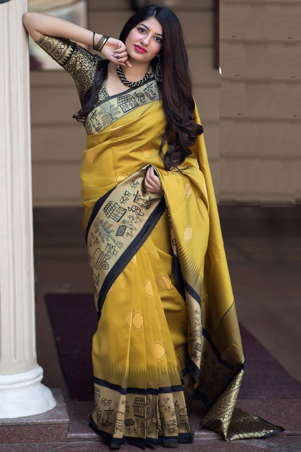 Buy Banarasi Art Silk Woven Saree in Mustard Online