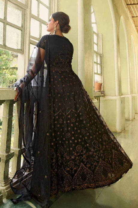 Buy Black Net Embroidered Dress Material Online - Back