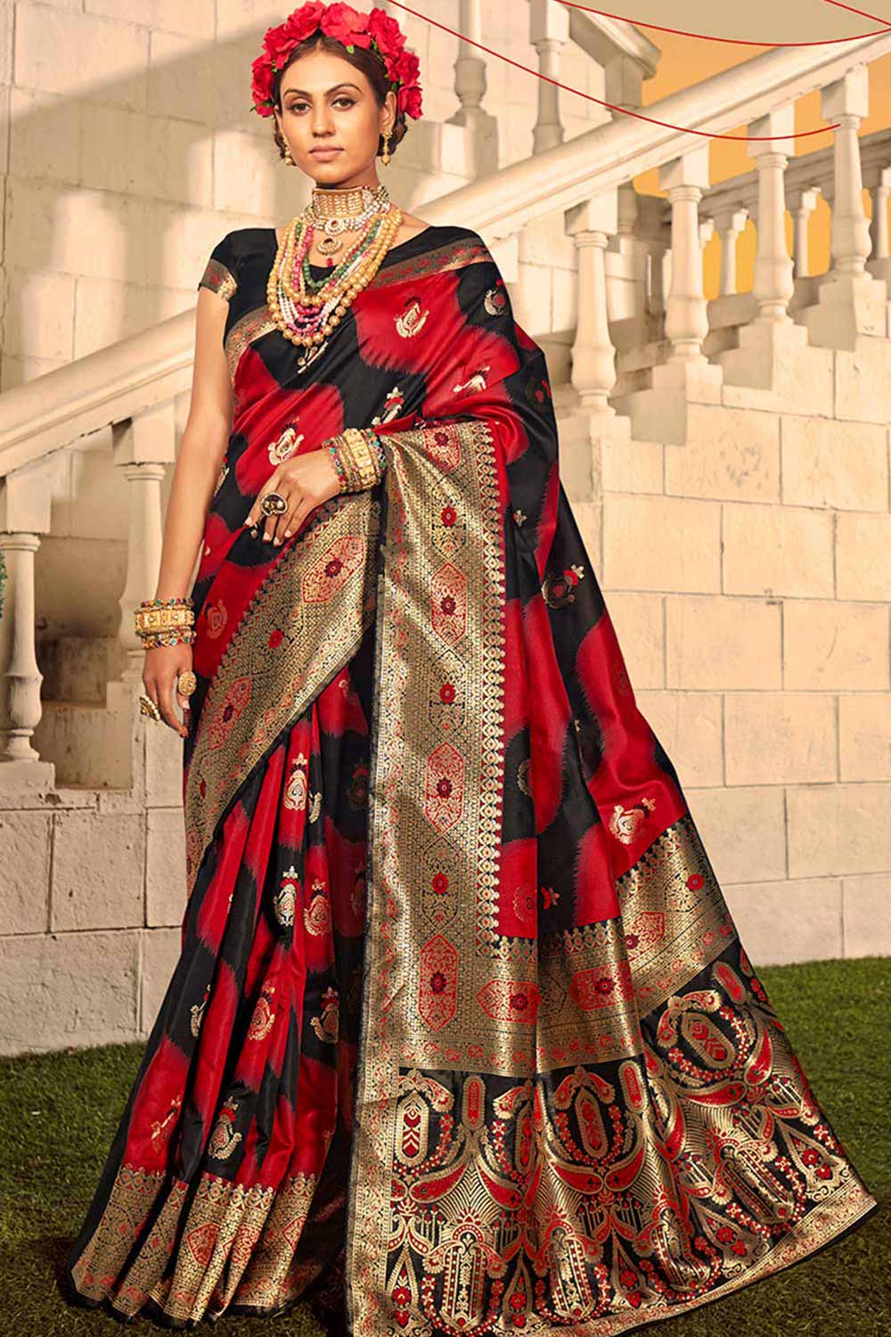 Buy Banarasi Art Silk Woven Saree in Black Online