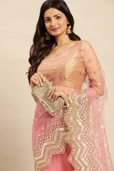 Pink Net Floral Woven Design Saree