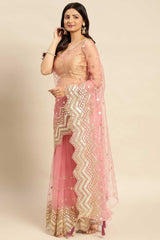 Pink Net Floral Woven Design Saree