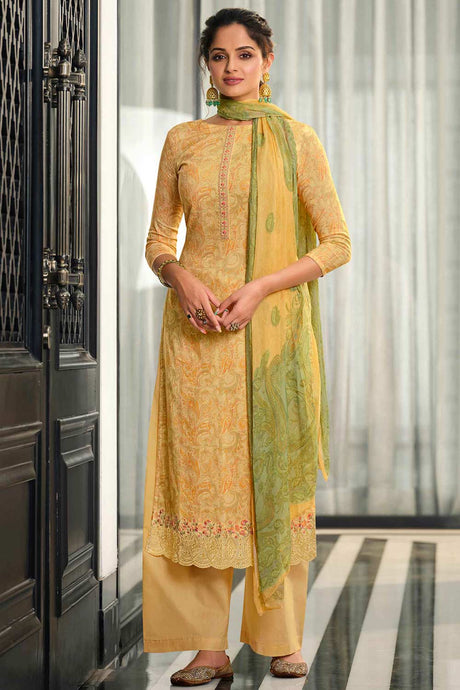 Buy Yellow Cotton Digital Printed Kurta Suit Set Online