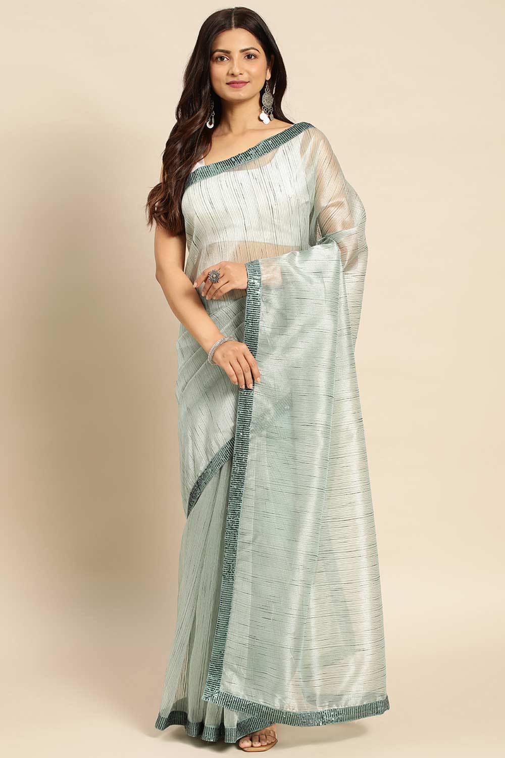 Aqua Blue Pure Georgette Floral Solid Saree