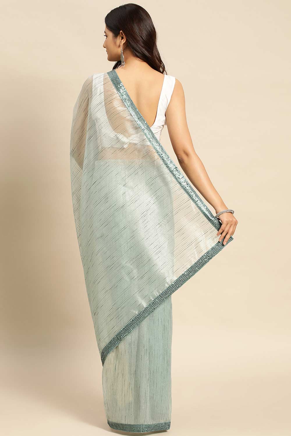 Aqua Blue Pure Georgette Floral Solid Saree