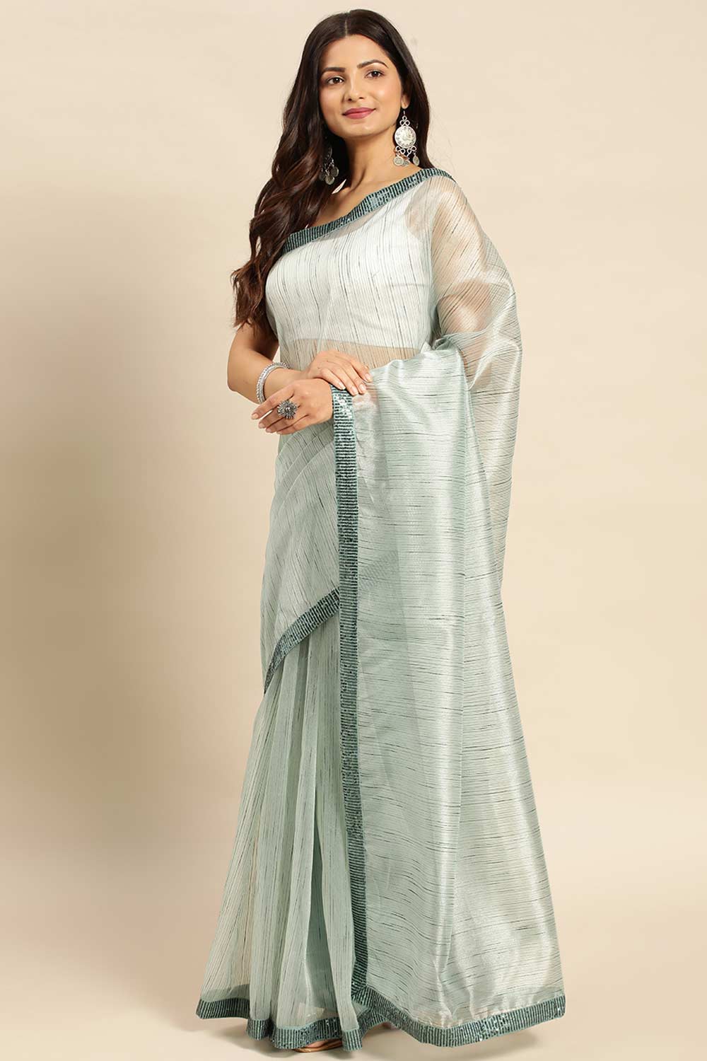 Aqua Blue Pure Georgette Floral Solid Saree