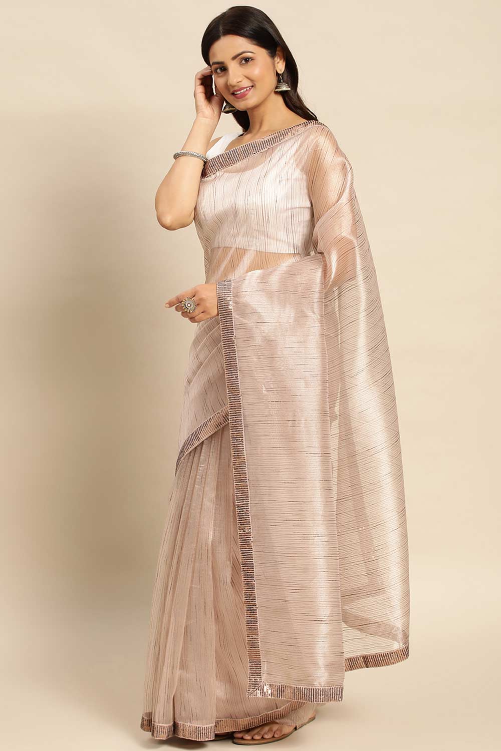 Chocolate Pure Georgette Floral Solid Saree