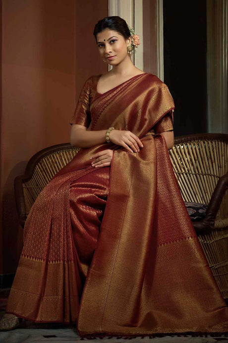 Maroon Art Silk Woven Saree