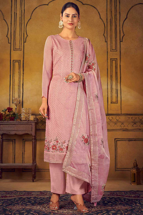 Buy Pink Upada Silk Embroidered Kurta Suit Set Online
