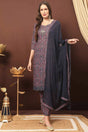 Buy Navy Blue Cotton Blend Digital Printed Kurta Suit Set Online