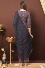 Buy Navy Blue Cotton Blend Digital Printed Dress Material Online - Back