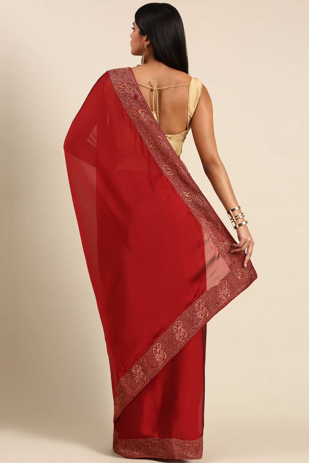 Maroon Art Silk Solid Embroidered Saree