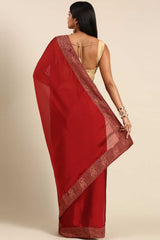 Maroon Art Silk Solid Embroidered Saree