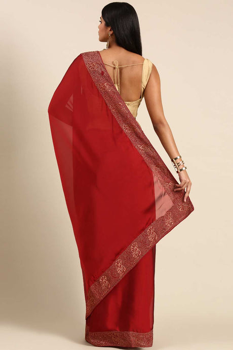 Maroon Art Silk Solid Embroidered Saree