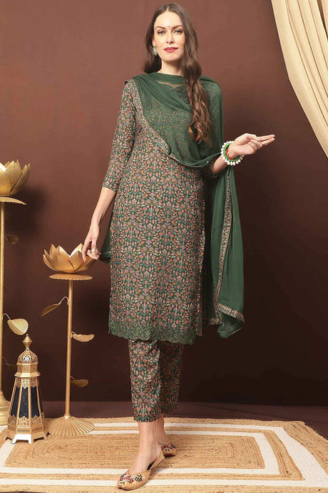 Buy Green Cotton Blend Digital Printed Kurta Suit Set Online