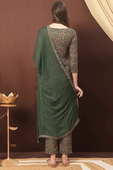 Buy Green Cotton Blend Digital Printed Dress Material Online - Back