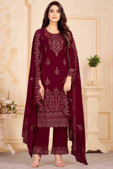 Buy Maroon Georgette Embroidered Kurta Suit Set Online