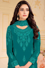 Buy Green Georgette Embroidered Dress Material Online - Back