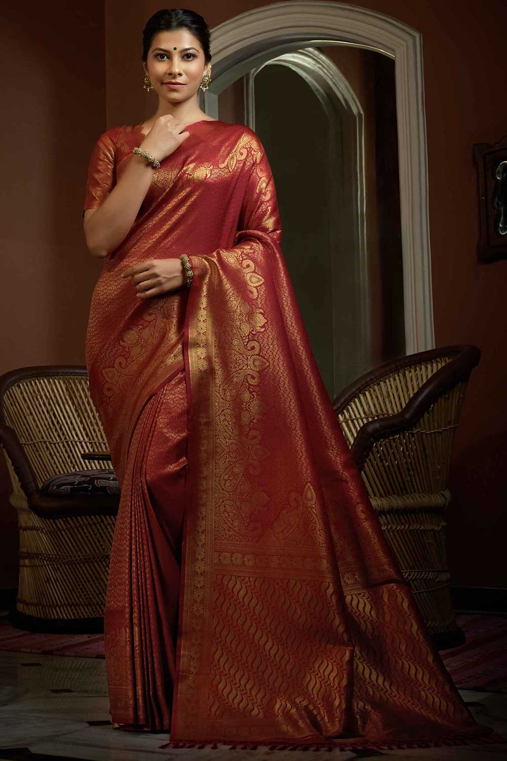 Red Art Silk Woven Saree