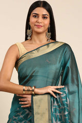 Green Silk Blend Abstract Embroidered Saree