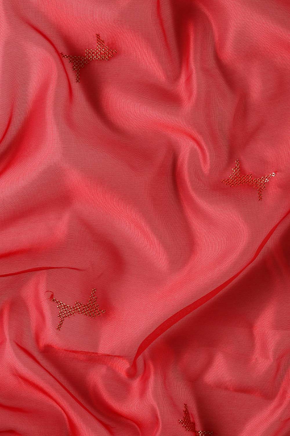 Red Silk Blend Abstract Embroidered Saree