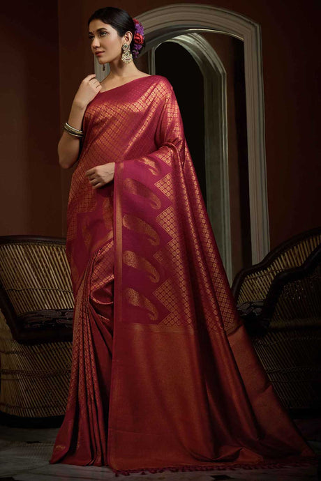 Pink Art Silk Woven Saree