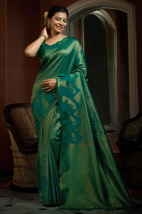 Teal Green Art Silk Woven Saree