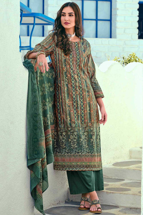 Buy Green Cotton Blend Digital Printed Kurta Suit Set Online