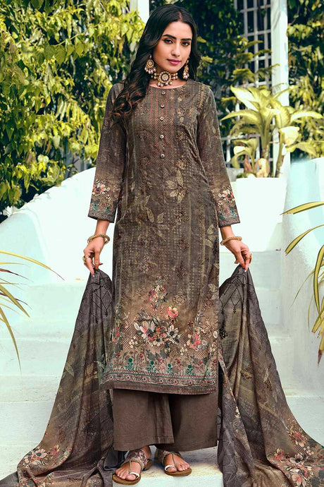 Buy Brown Cotton Blend Digital Printed Kurta Suit Set Online