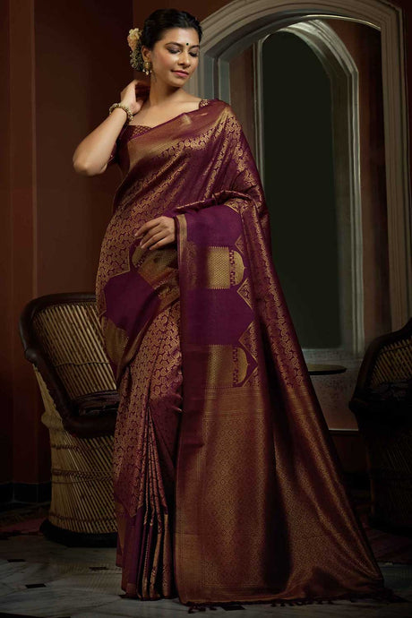 Wine Art Silk Woven Saree