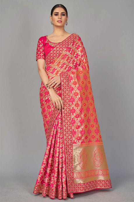 Buy Banarasi Art Silk Woven Saree in Pink Online