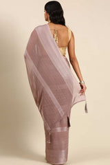 Grey Poly Georgette Striped Embroidered Saree