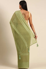 Pista Green Poly Georgette Striped Embroidered Saree