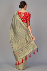 Buy Art Silk Woven Saree in Grey - Front