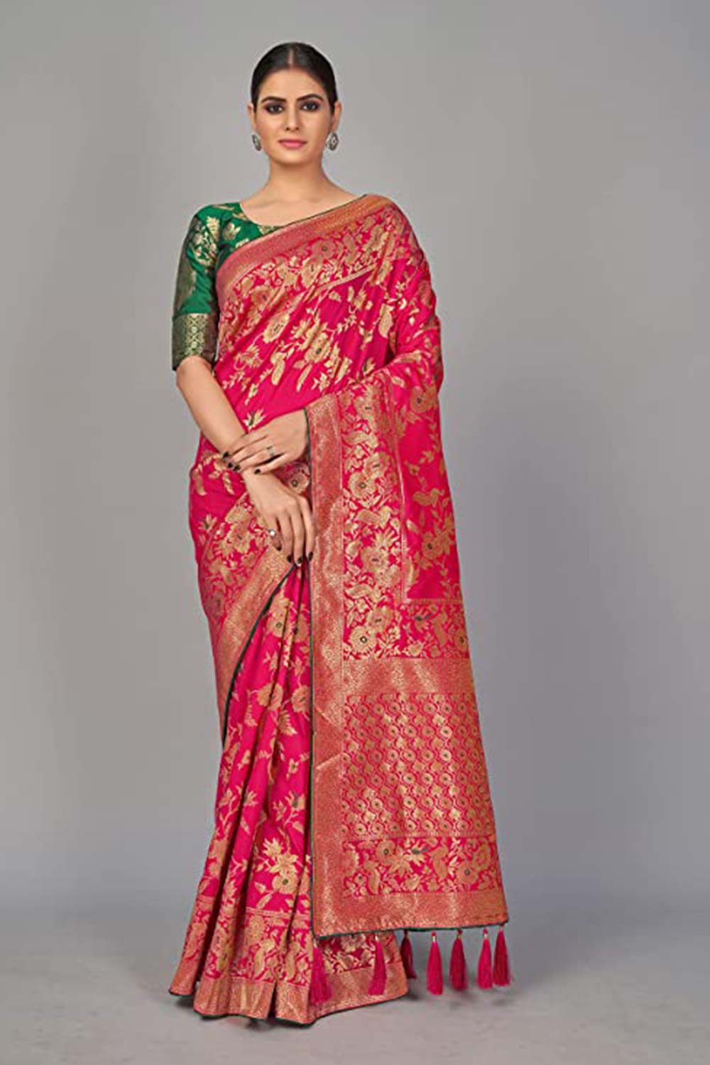 Rani Pink Banarasi Silk Zari Woven Saree