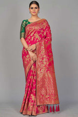 Buy Art Silk Woven Saree in Magenta Online