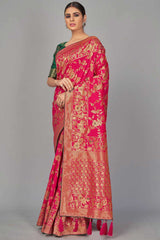 Buy Art Silk Woven Saree in Magenta - Back