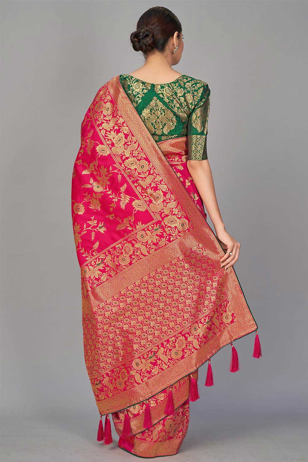 Buy Art Silk Woven Saree in Magenta - Front