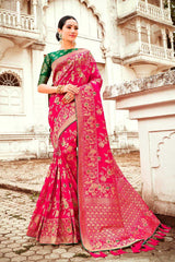 Rani Pink Banarasi Silk Zari Woven Saree